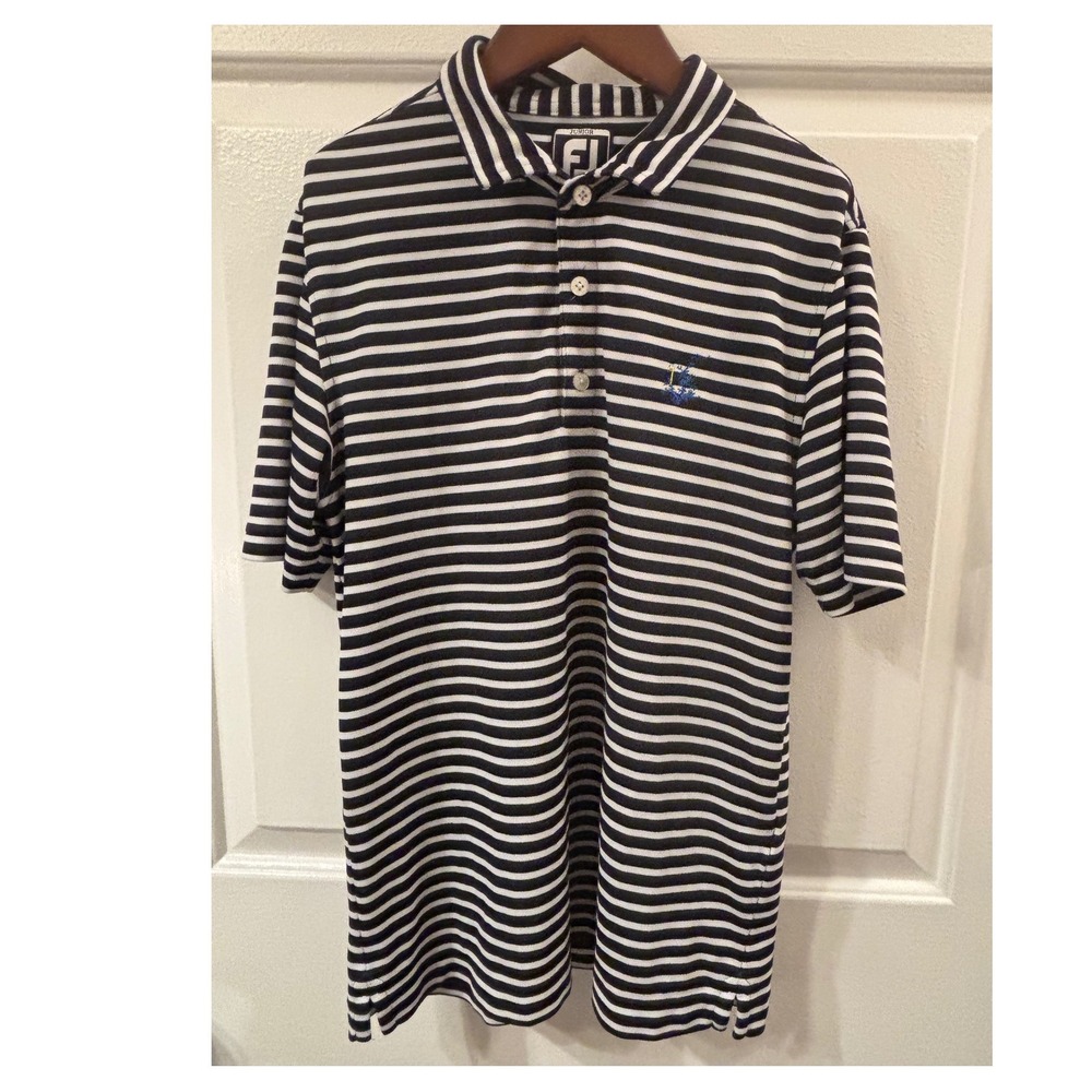 FootJoy Junior Boys Large Navy White Striped Golf Polo Shirt Short Sleeve FJ